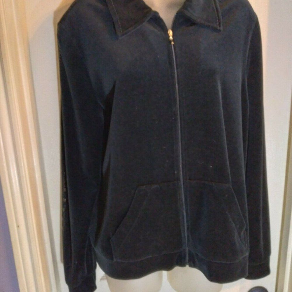 St. John Sport Velvet Sweater/ Cardigan Black Full Zip Sz M Bust 40 Le…